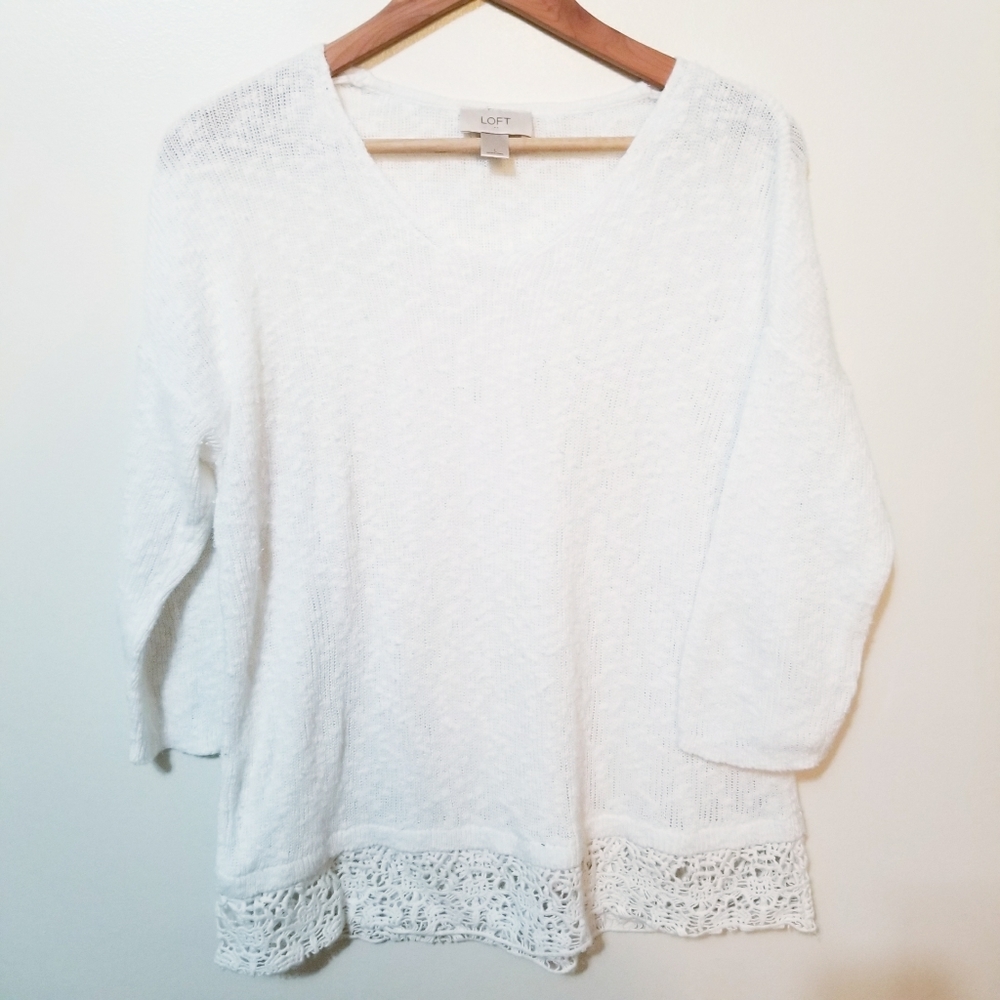 LOFT White Crew Neck Sweater Soft Knit Essential
